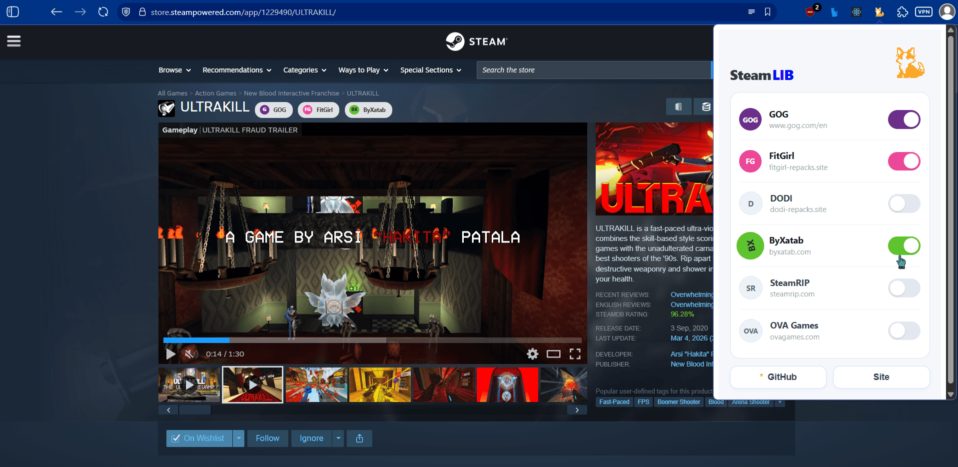 SteamLIB shown on a Steam page