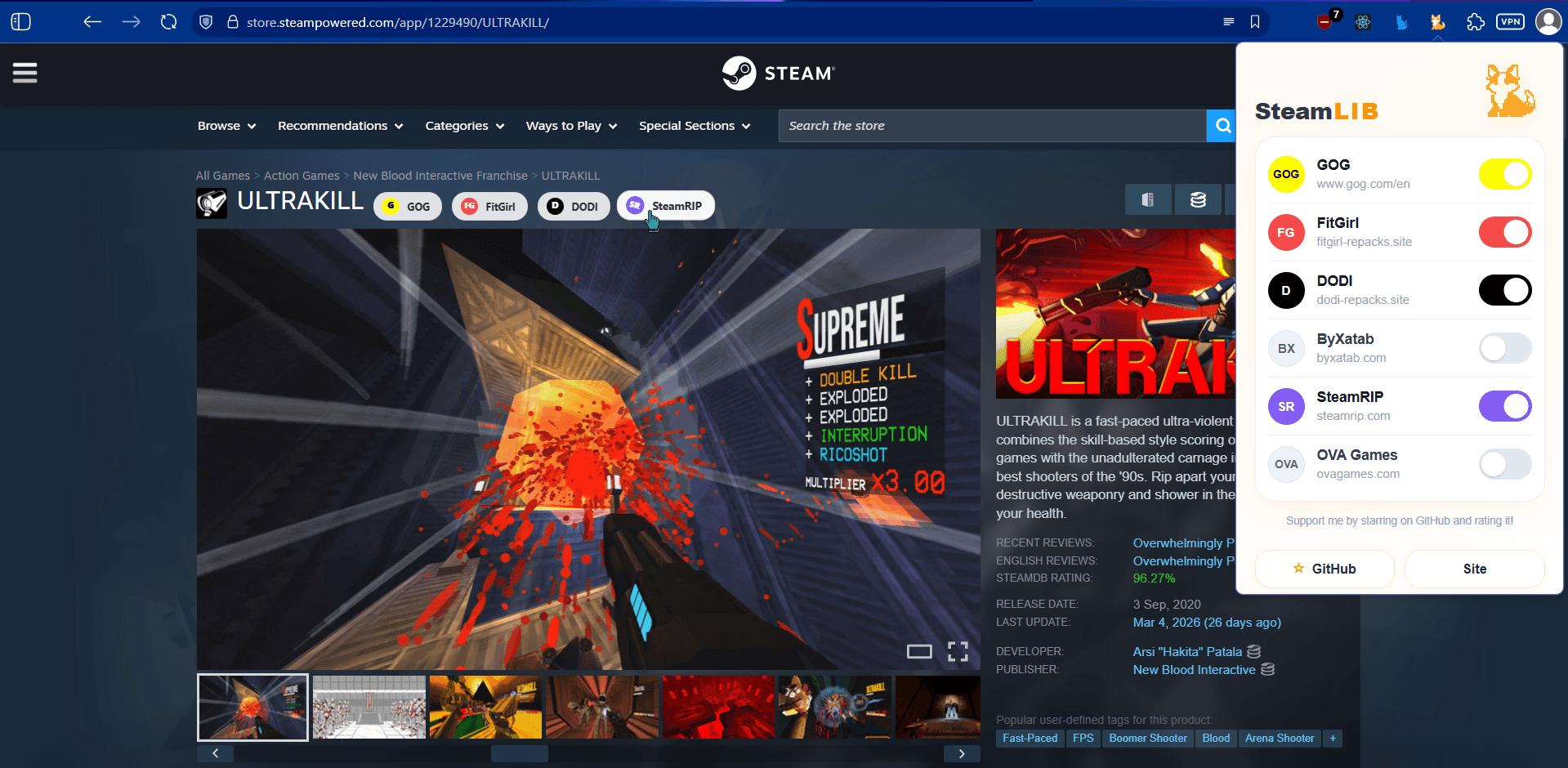 SteamLIB shown on a Steam page